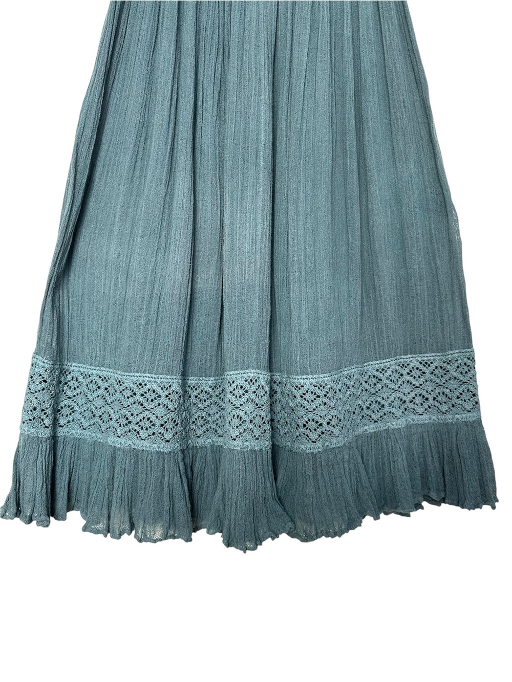 Boho Teal Gauze Crochet Maxi Skirt Sheer Beachy Swim Cover Up Earthy Goblincore - Picture 9 of 9